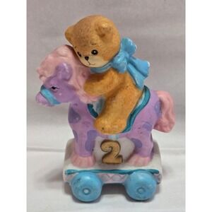 Lucy & Me Enesco Figurine 2nd Birthday Teddy Bear on Horse‎ Toy Cake Topper